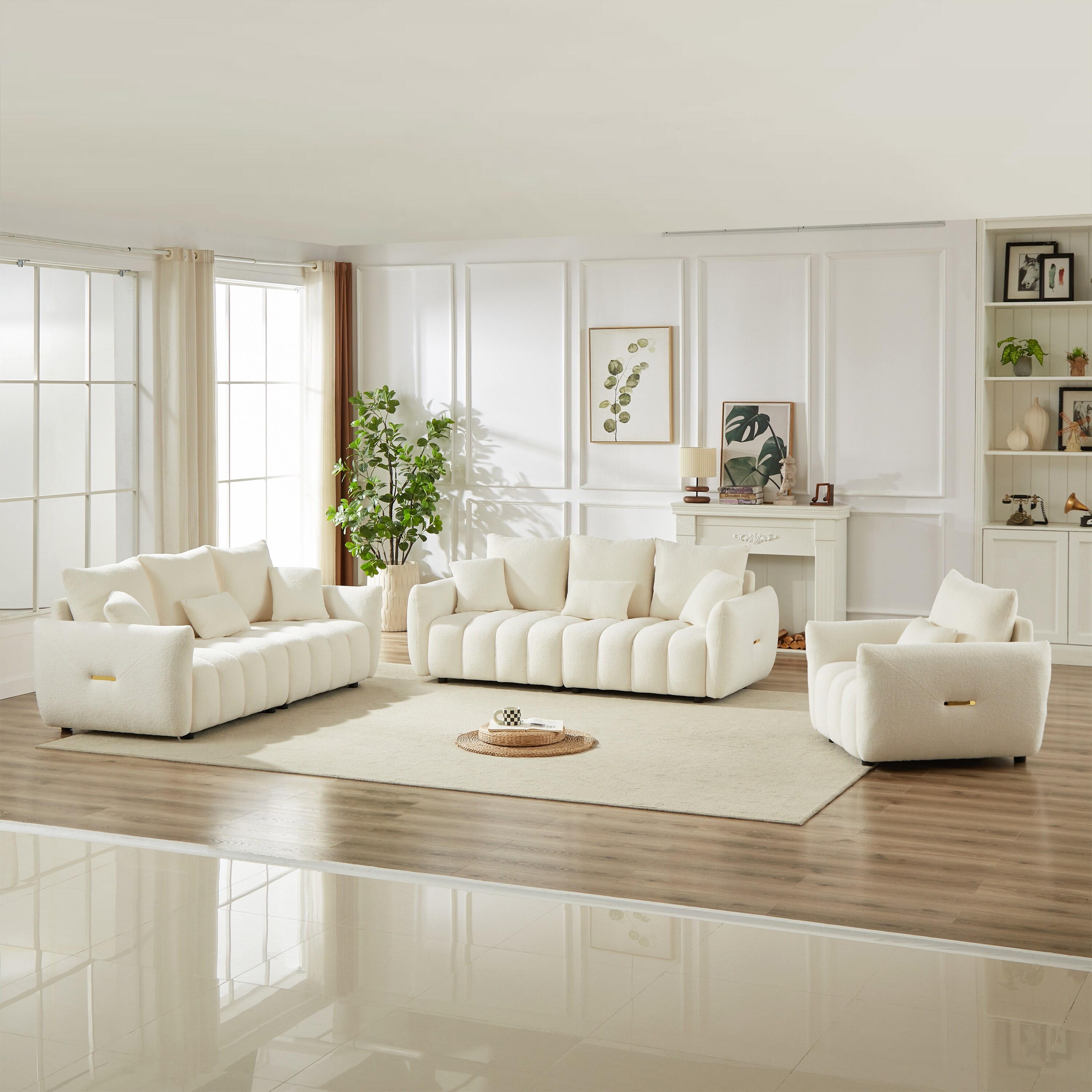 Comfortable 1 Seater 3 Seater 3 Seater Sofa Set Modern Design Teddy Couch with 7 Cushions for Living Rooms